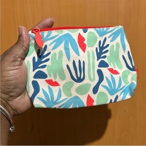 Ipsy Tropical Leaf Print Pouch with Red Zipper